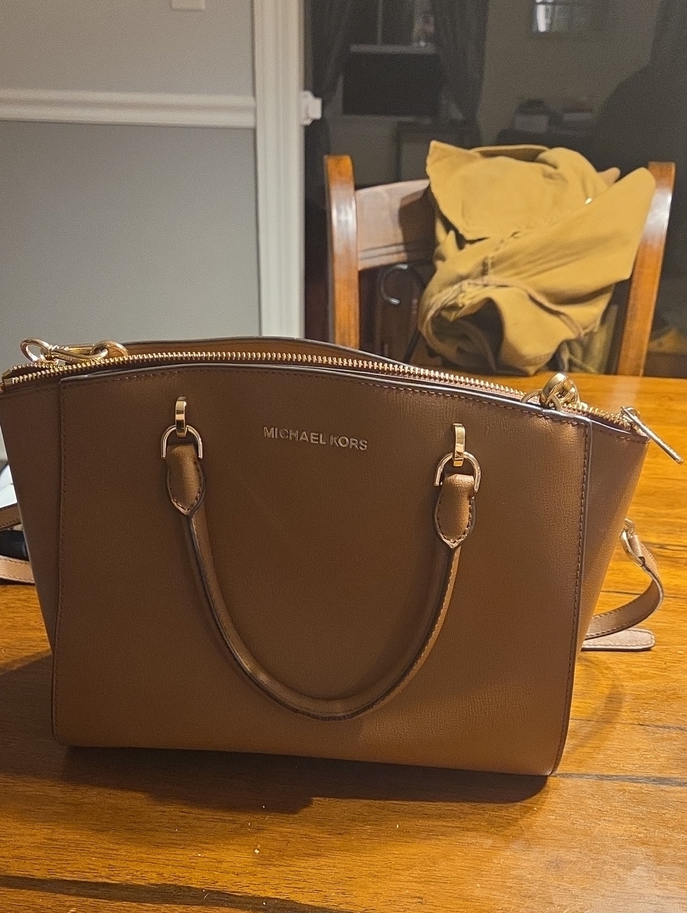 Michael Kors Brown Leather Satchel with Gold Hardware